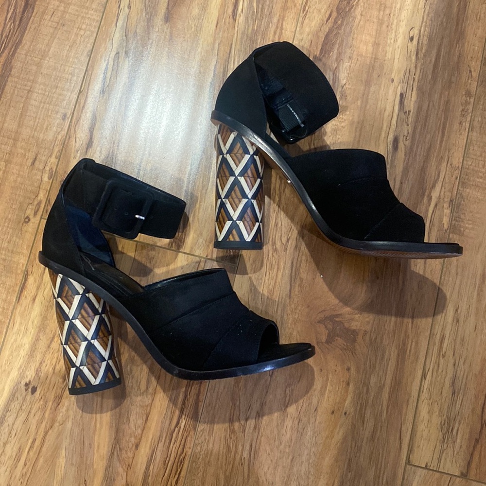 Black color block heels with ankle strap